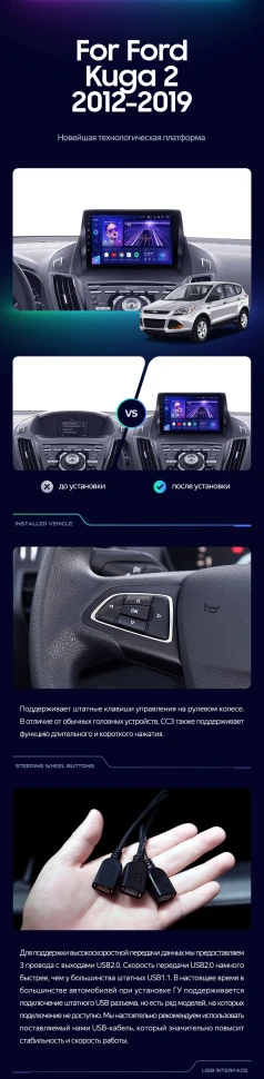 Штатная магнитола Teyes CC3 2K 6/128 Ford Kuga 2 (2012-2019) Тип-A