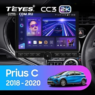 Штатная магнитола Teyes CC3 2K 6/128 Toyota Prius C (2018-2020) Правый руль (13" с кнопками)