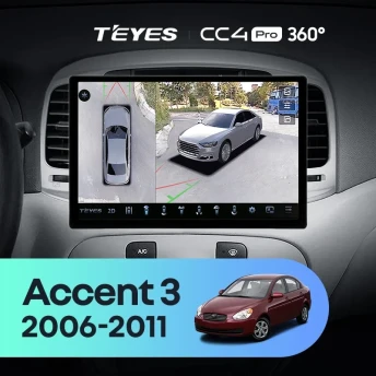 Штатная магнитола Teyes CC4 Pro 360 12/256 Hyundai Accent 3 (2006-2011) (13")
