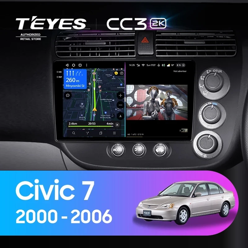 Штатная магнитола Teyes CC3 2K 4/32 Honda Civic 7 (2000-2006) F2 Правый руль